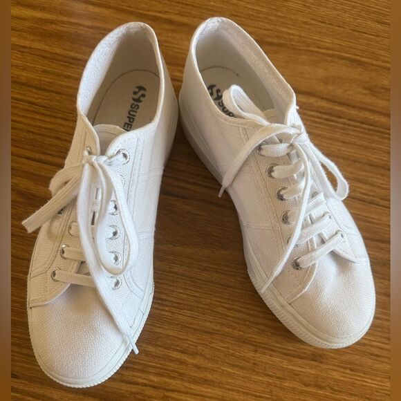 Superga - platform white canvas sneakers Unisex - US W 9 1/2, M 8, EU 41 - Picture 2 of 11